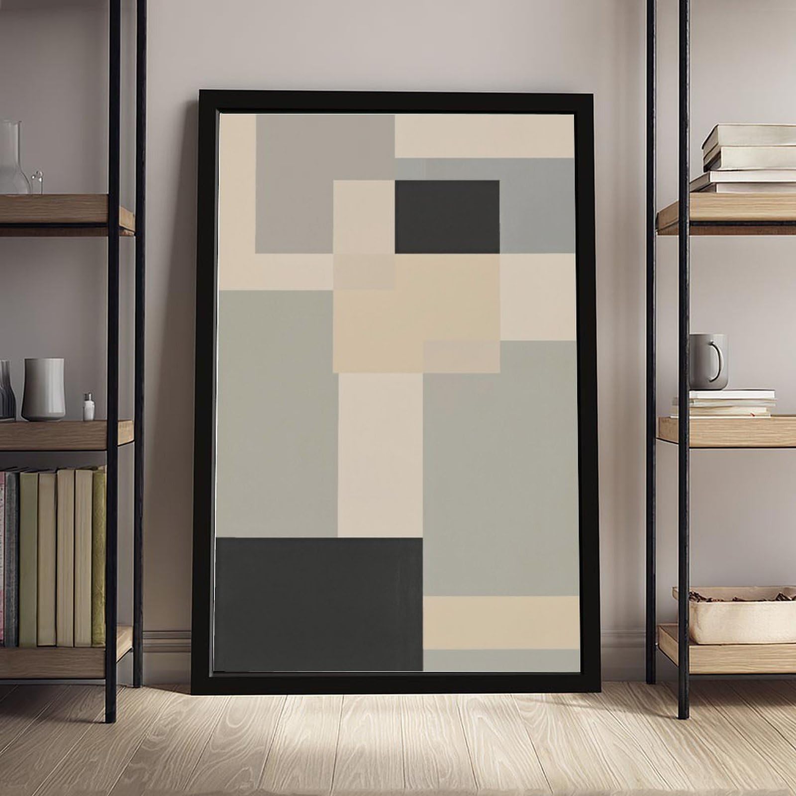 Mnyuein Neutrales abstraktes und minimalistisches Poster, Leinwandposter, Schlafzimmer-Dekor, Sportlandschaft, Büro, Raumdekoration, Geschenk, schwarzer Rahmen, 40,6 x 61 cm (L x B)