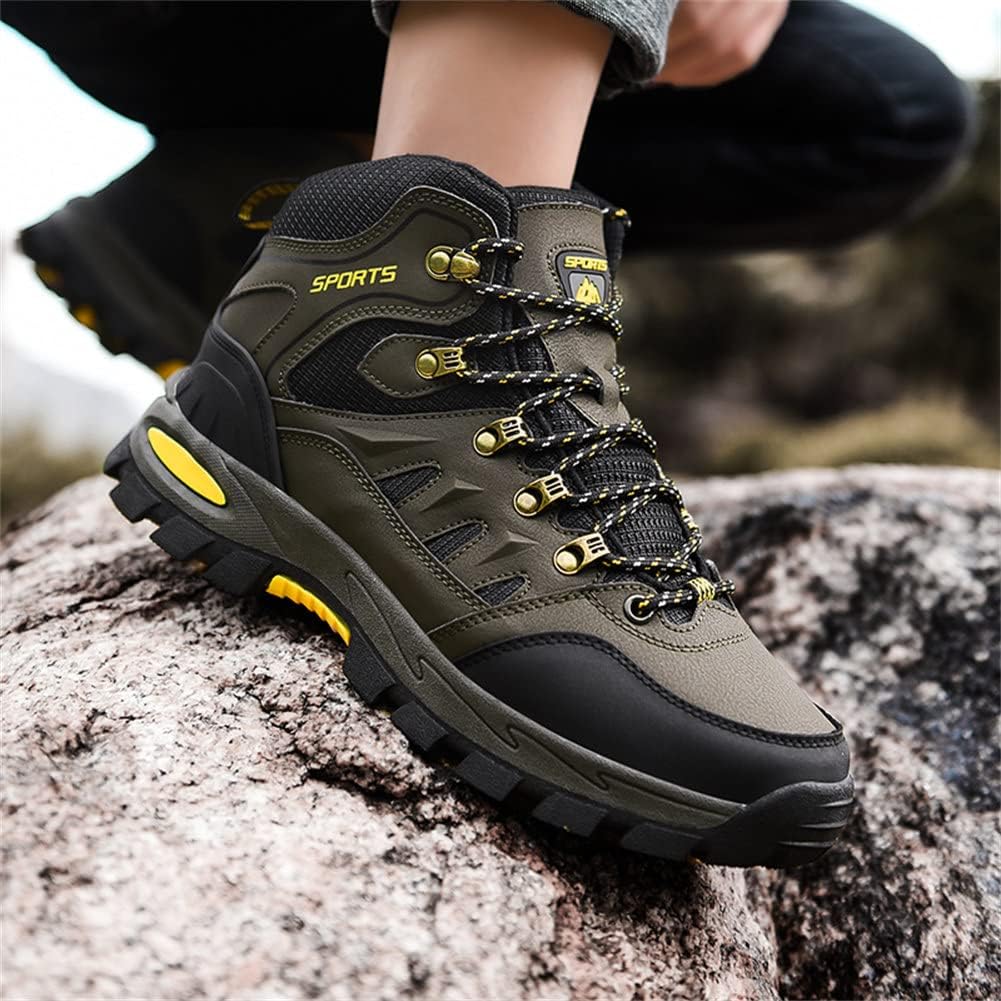 ailishabroy Mens Hiking Boots Waterproof Leather Ankle Boot Unisex Mid-Top Outdoor Senkers Running Shoes Camping Shock-Absorbing Lightweight Boots