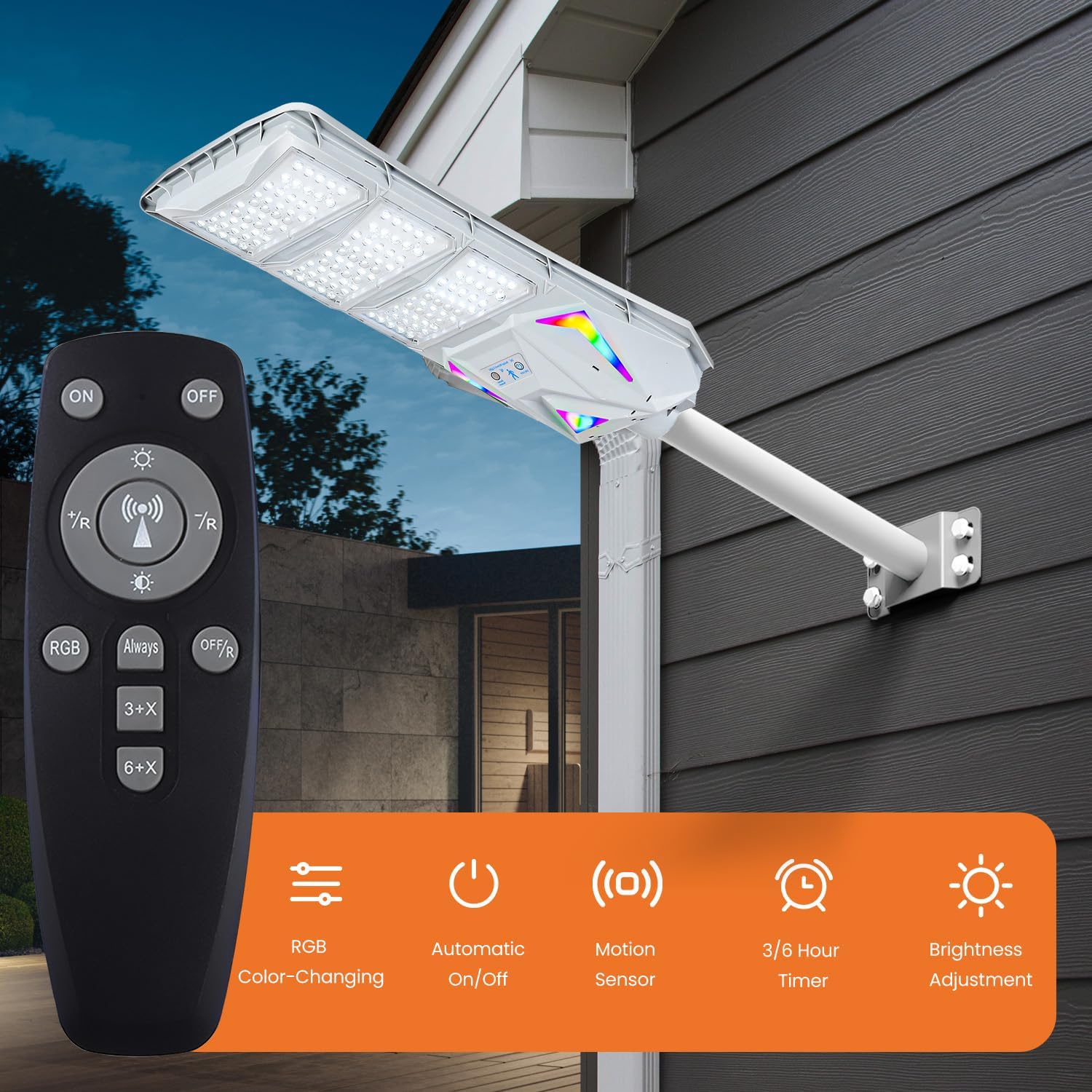 Solar Street Light for Outside, 6500K Super Bright LEDs, Dusk to Dawn Solar Flood Light with RGB Ambient Lights Motion Sensor, Waterproof Security Lights with Remote Control for Yard, Sports Court Solar Street Light for Outside, 6500K Super Bright LEDs, Dusk to Dawn Solar Flood Light with RGB Ambient Lights Motion Sensor, Waterproof Security Lights with Remote Control for Yard, Sports Court