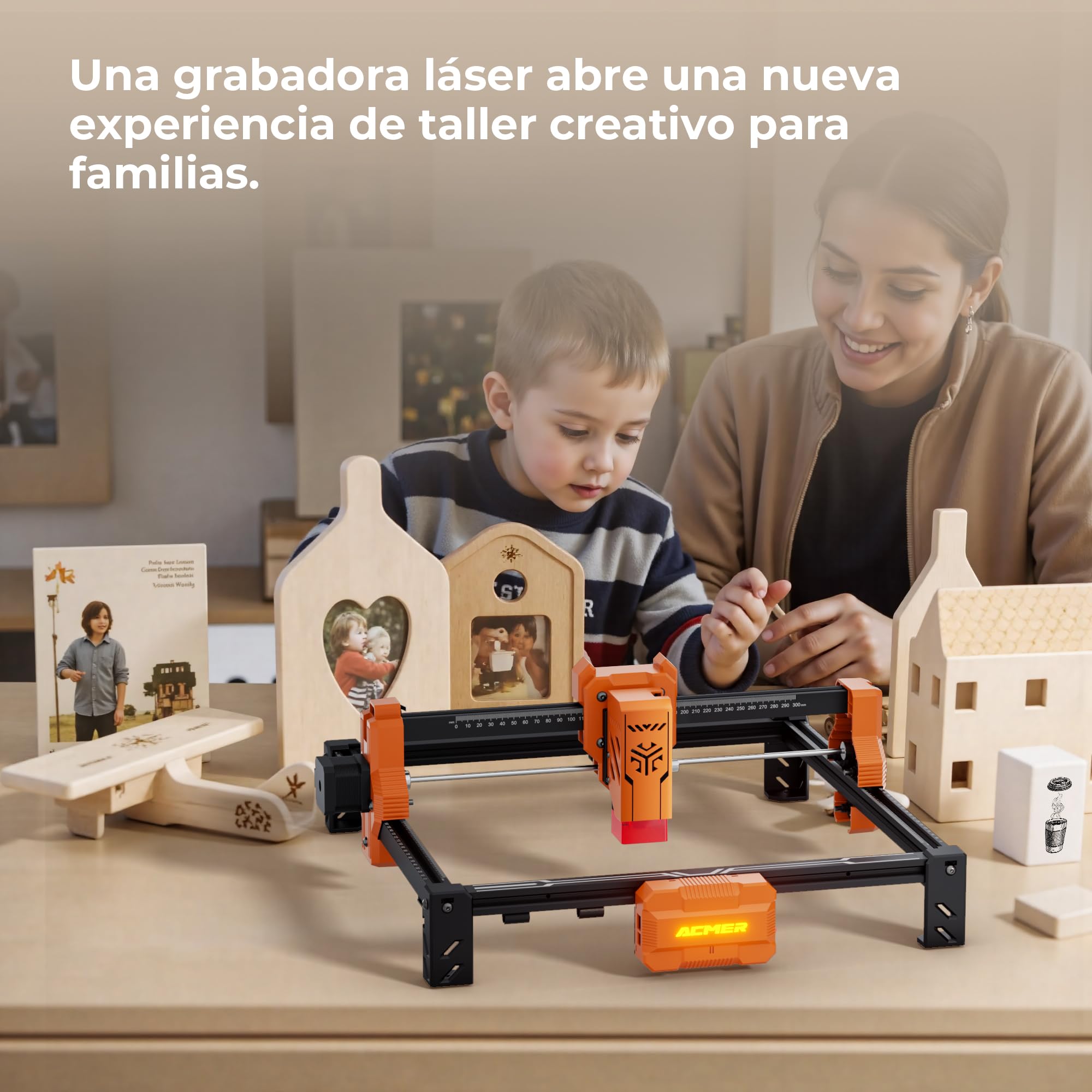 cortador láser ACMER S2 7W, máquina de grabado láser de potencia de salida 48W, 300x300mm, 10000mm/min, grabador láser de madera, adecuado para personalización por lotes de bricolaje, educación