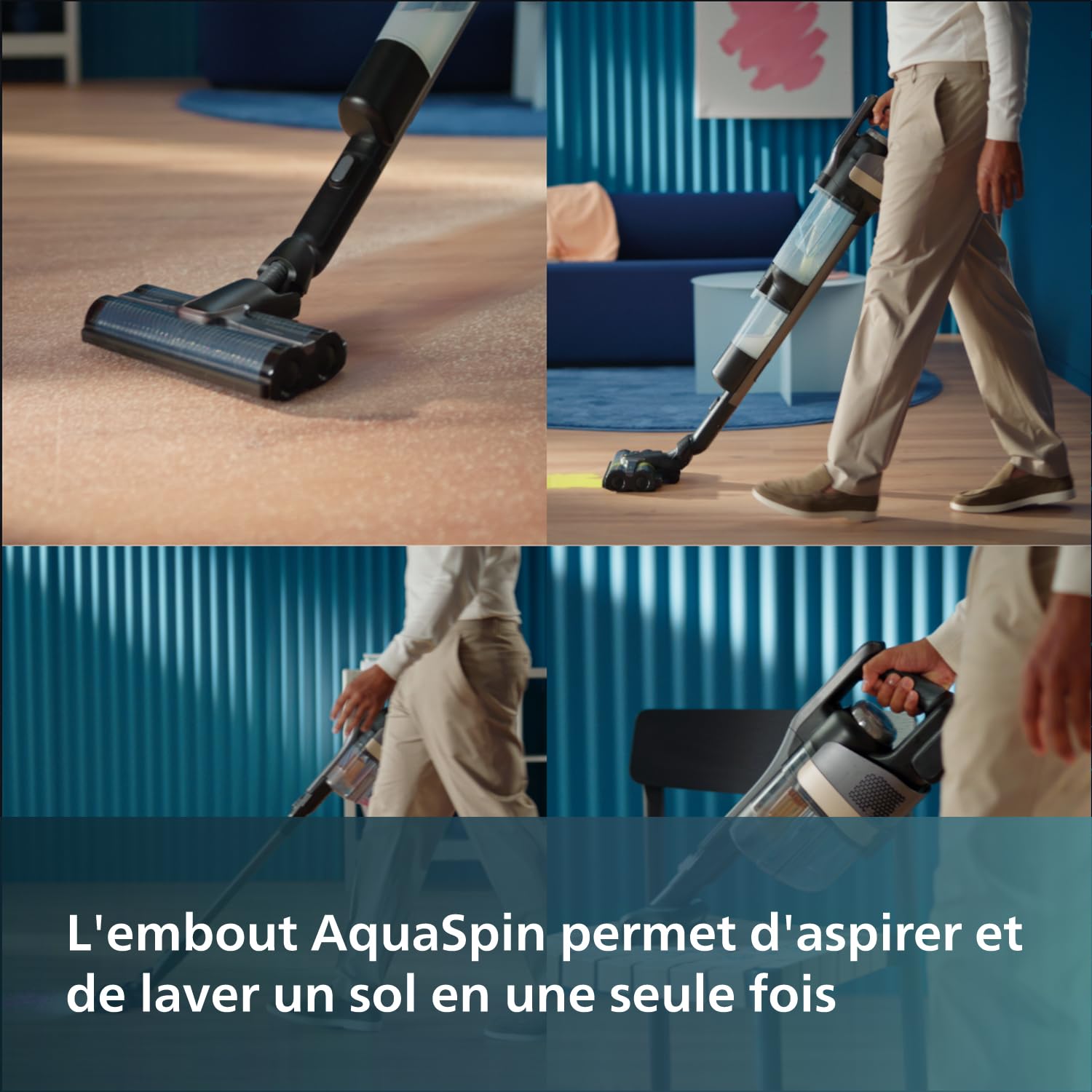 Philips Aspirateur et Serpillière sans Fil Eau et Poussière 9000 Series, Nettoyage Automatique, Jusqu'à 45 Min d'autonomie et 185 m², 3 Modes de Nettoyage, Noir (XW9383/01)