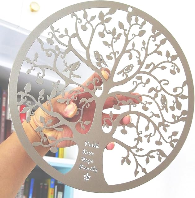 ESTART 28CM Metal Tree of Life Wall Decor, Family Tree with birds on branch Wall Hanging Art Decoration for Balcony Patio Porch Bedroom Living Room Garden Office and Farmhouse (Gold)