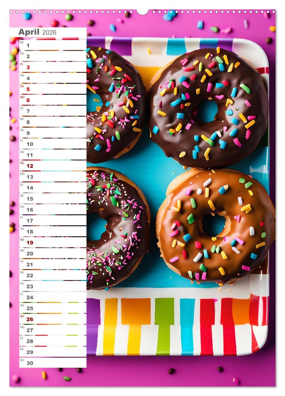 Donuts and Birthdays, süßer Geburtstagskalender mit bunte KI Donuts (Wandkalender 2026 DIN A2 hoch), CALVENDO Monatskalender: Süße Geburtstage. Ein Jahr voller bunter Donuts. (CALVENDO Lifestyle)
