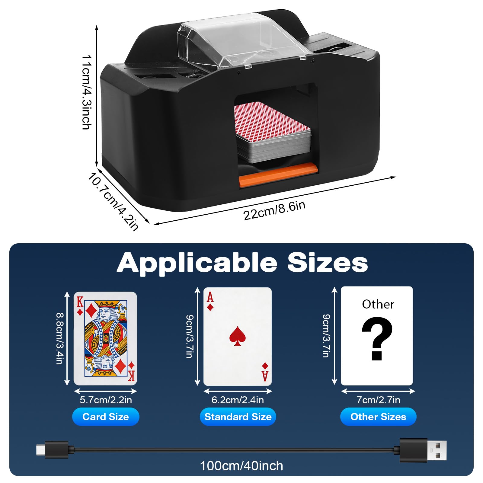 DESPOINA Mélangeur de Cartes Automatique et Électrique Silencieux pour 1-2 Jeux, avec Batterie Rechargeable USB-C (2000mAh) et Mode Auto/Manuel, pour Poker, Belote, UNO, Blackjack, Texas Hold'em