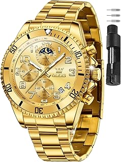 OLEVS Watches for Men Stainless Steel Dress Men Watch with Date Big Face Chronograph Waterproof Luxury Fashion Watch Blue/Black/Gold/Green/Silver Face Relojes para Hombres
