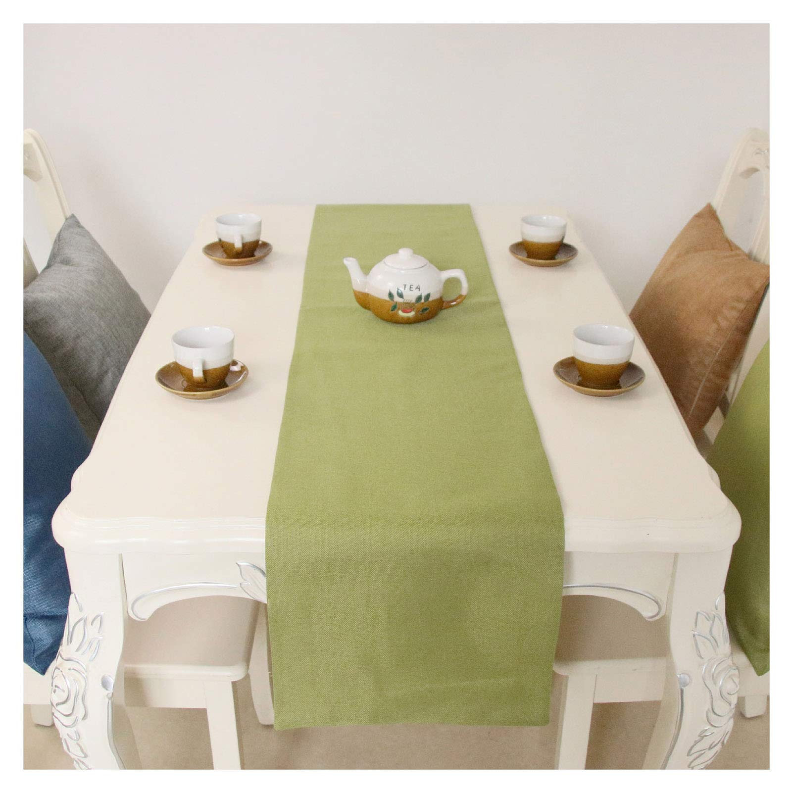 yuzhiyu Holiday Green Table Runner Farmhouse Burlap Table Runner Machine Washable Shower Home Halloween Thanksgiving Decor Table Linen for Holidays Party Dining Room 48 72 90 108 inches Long