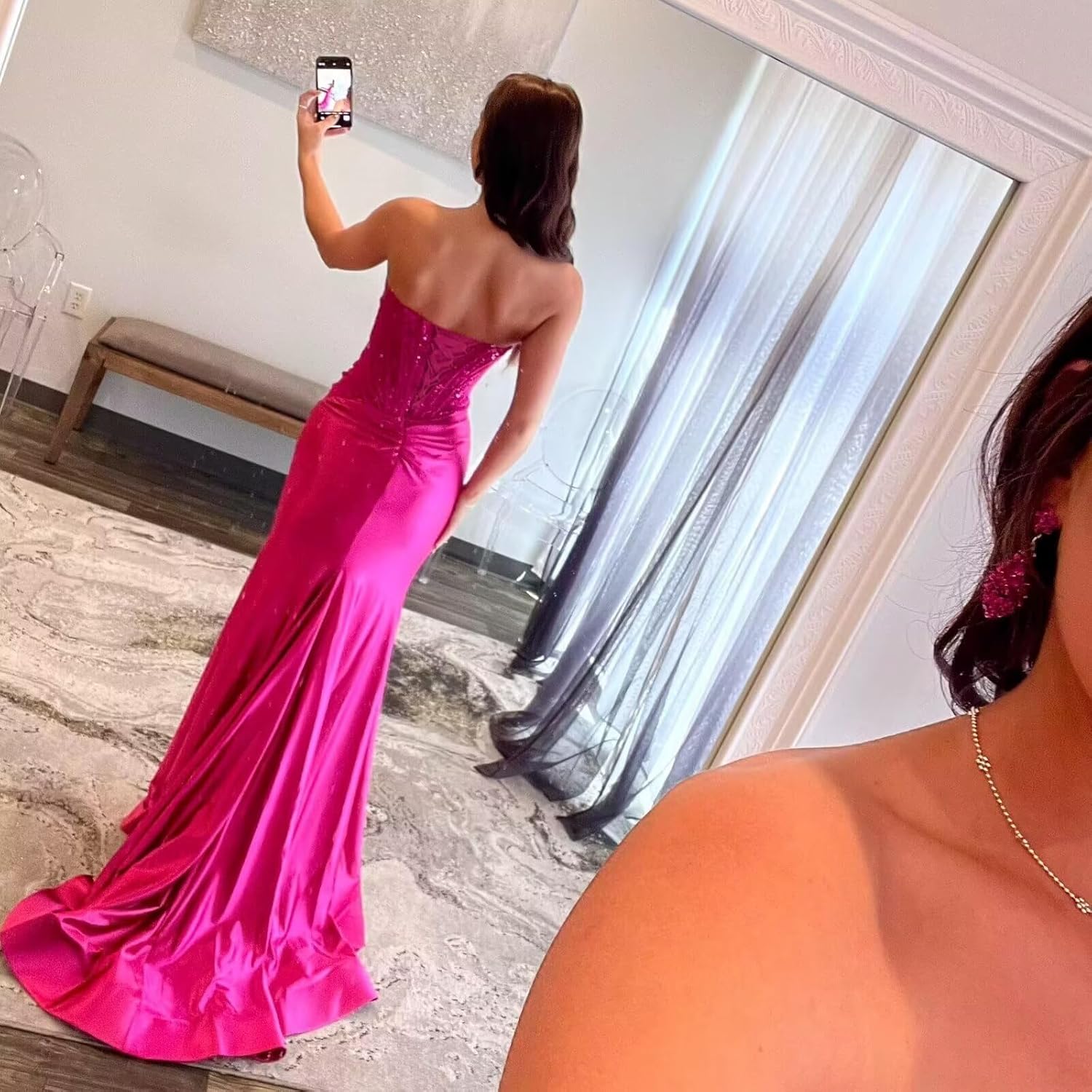 Lace Mermaid Prom Dresses 2026 Strapless Satin Formal Evening Party Gowns - Image 3