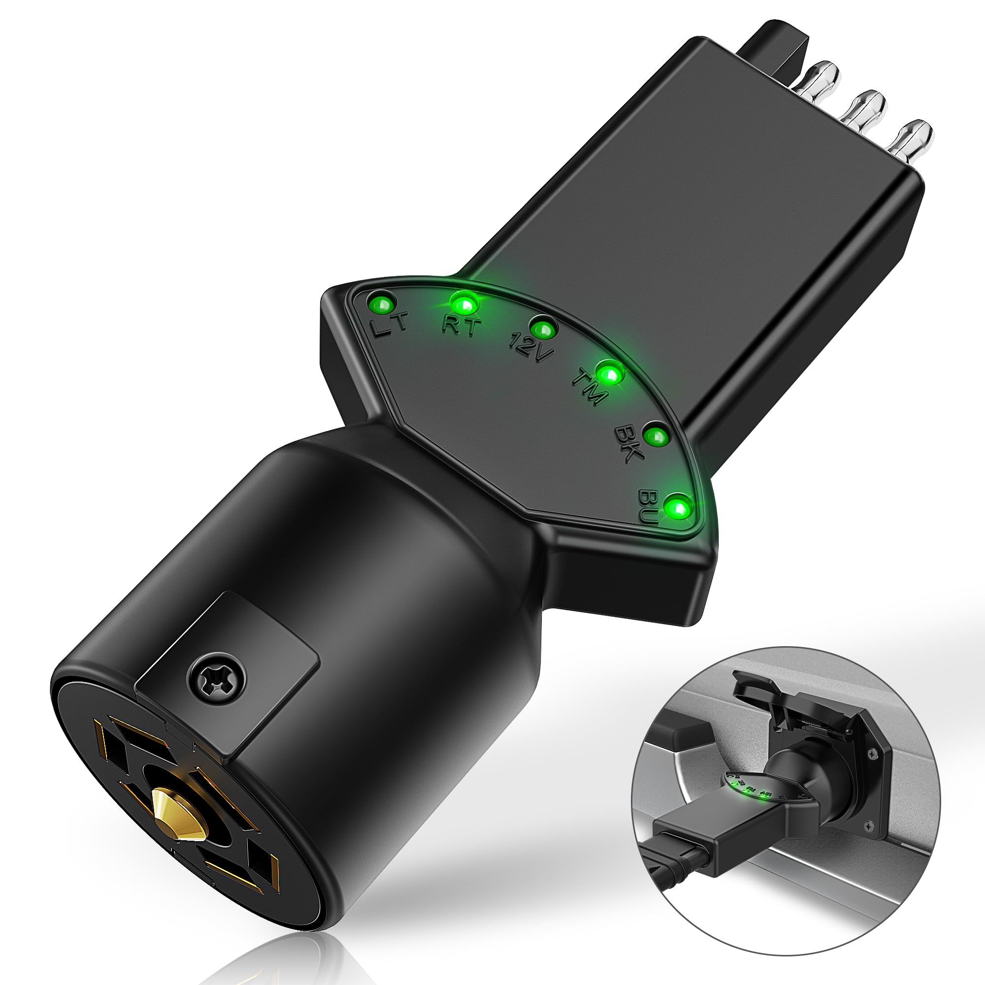 SnowyFox 7 Way Blade & 4 Pin Trailer Light Circuit Tester with LED Indicators 6 Function Light Tester for RV Boat Truck Trailer Socket Tester, 7 to 4 Pin Trailer Tester Adapter 2-in-1 Design