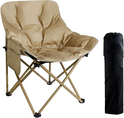 Silla de luna de respaldo alto acolchado de 3 capas para exteriores con algodón grueso, tela Oxford 600D, silla de camping plegable portátil con
