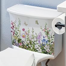 Green Plant Leaves Flowers Toilet Stickers -DIY Removable Waterproof Sticker -Green Leaf Floral Toilet Lid Decals Bathroom Cistern Decor -Sticker for Cistern Decor