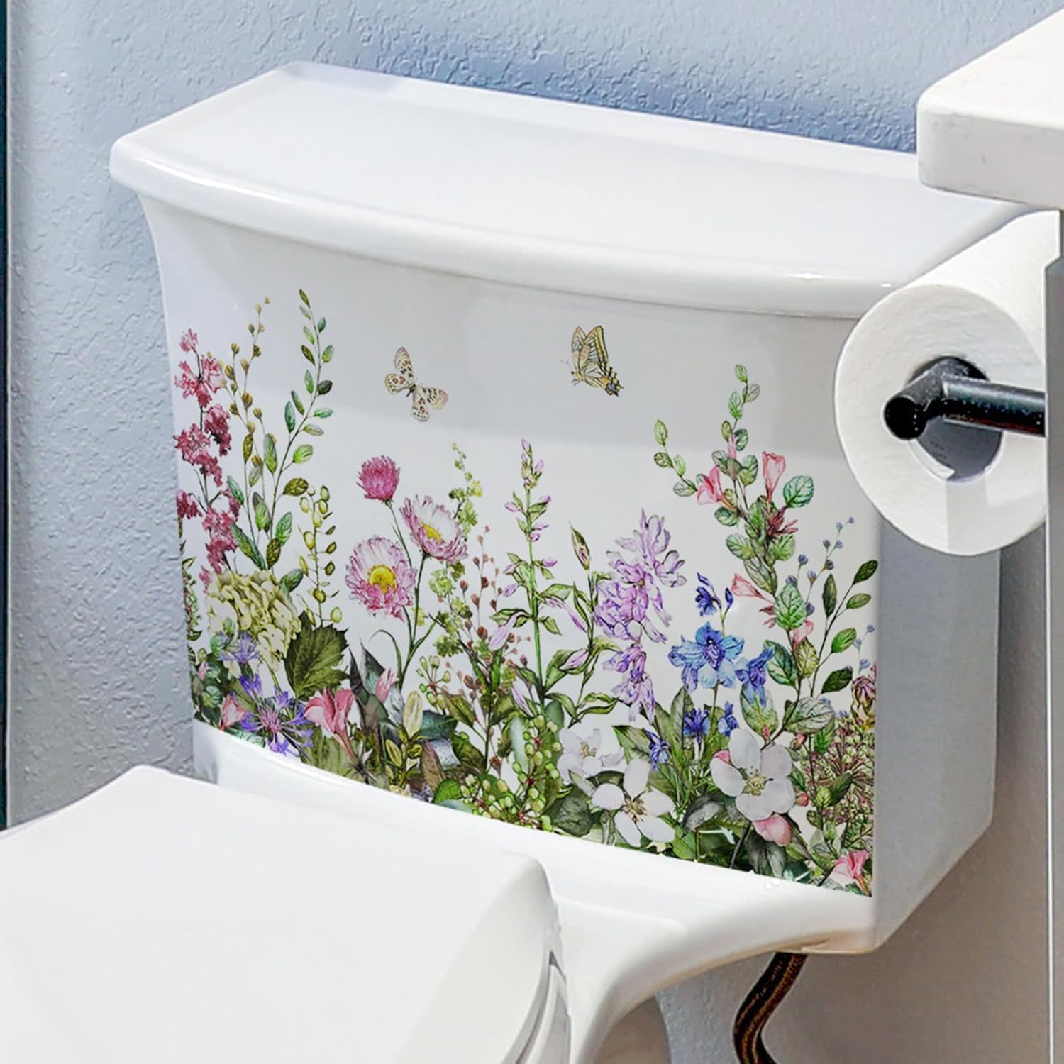 Autocollants Décoratifs Pour Toilette 2 Pièces - Motif Feuilles Et Fleurs, Imperméable, Amovible - Déco Salle De Bain Facile