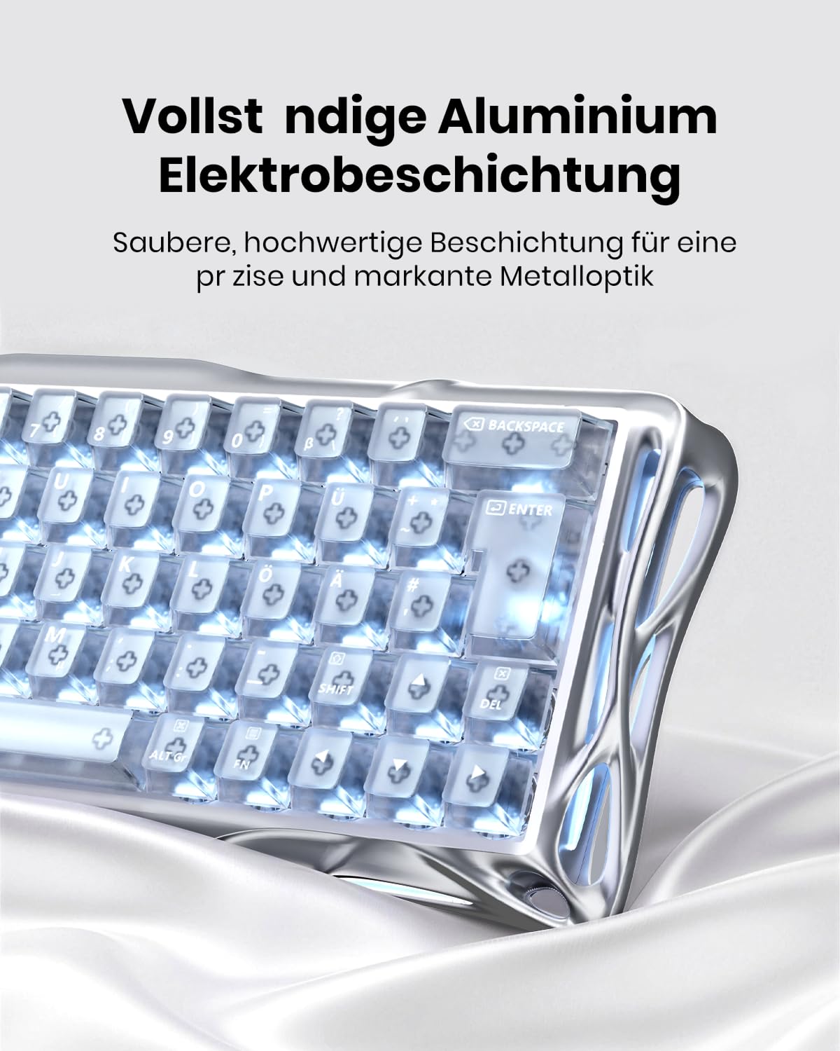 GravaStar Mercury V60 Pro 60% klawiatura gaming z efektem Hall, klawiatura Rapid Trigger z 8000 Hz, przełączniki magnetyczne, Snap Tap, aluminiowa CNC, RGB, do FPS, CS2, PC/Mac (Silver Frost, QWERTZ)