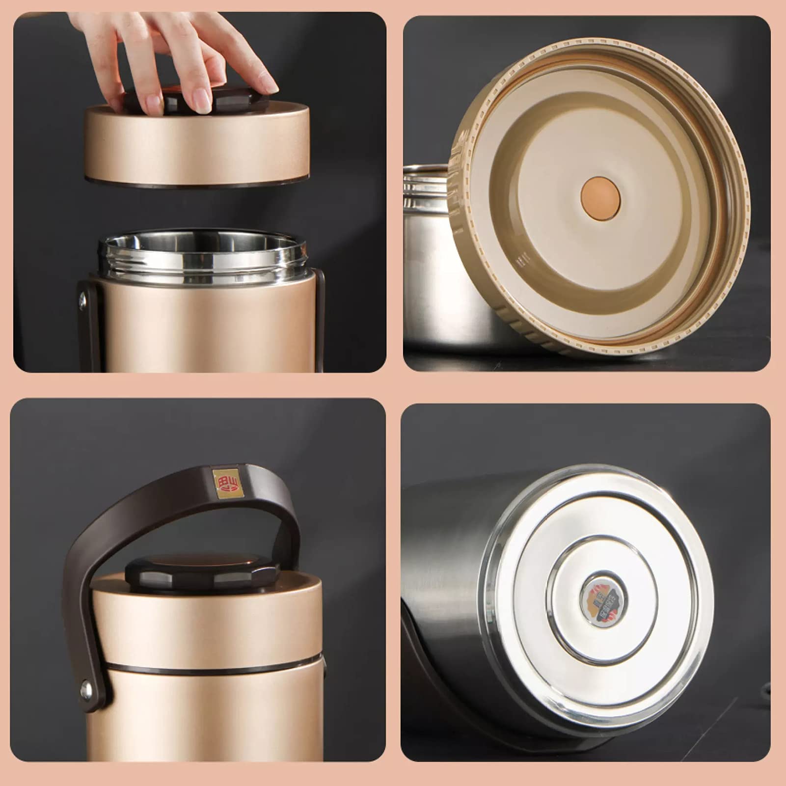 Vakuumisolierter Thermobehälter für Essen,Edelstahl Thermos-Lebensmittelbehälter Lunch-Boxen,3 Schicht Thermo Lunchbox Bento Box,für Salate Sandwiches Snacks Suppenreis,Rot,2.3L