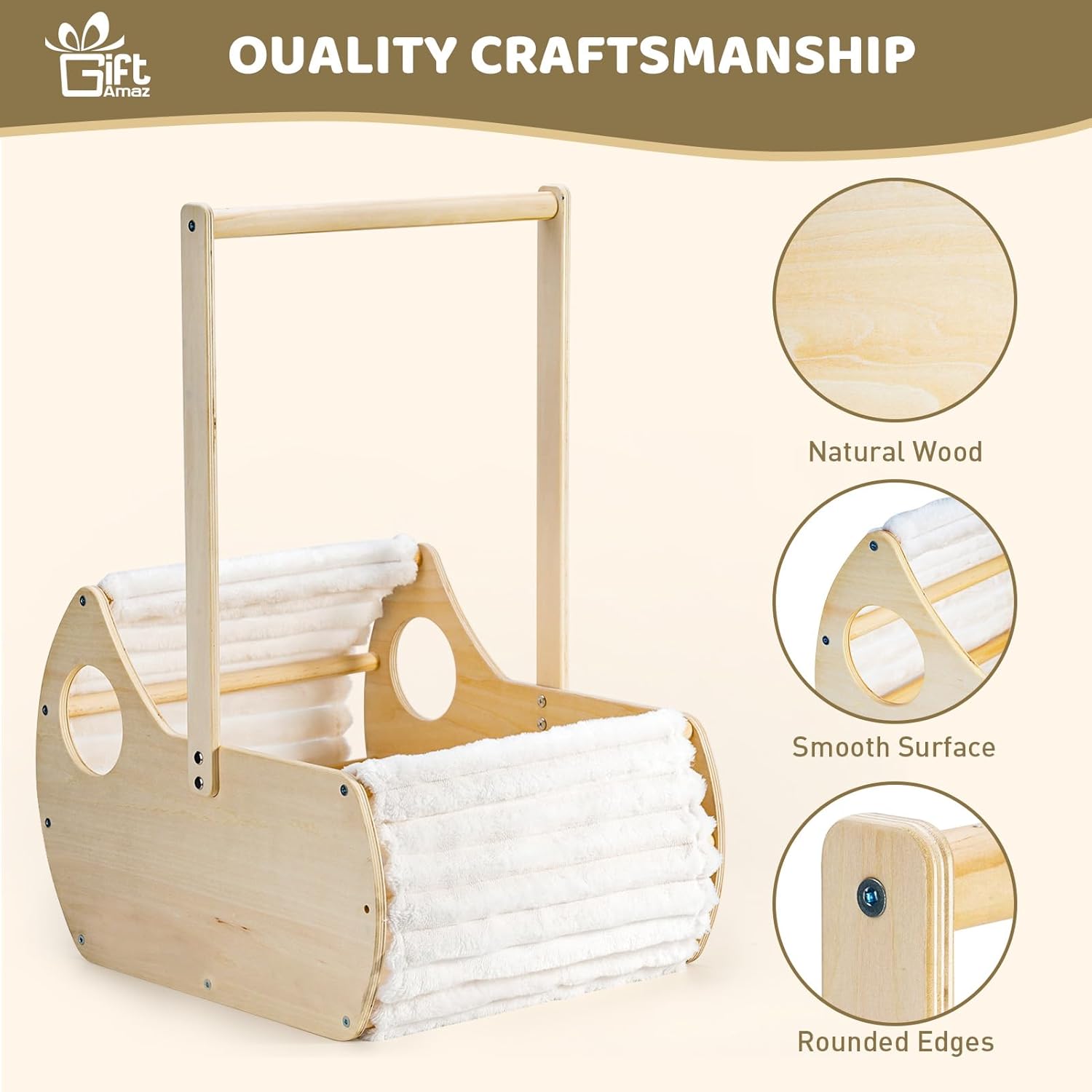 Large Wooden Baby Shower Crate Closet, Cradle Shaped Baby Shower Basket with Handle, Welcome Gift Basket for Newborn Baby Boys Girls Nursery, Pregnancy Gifts for New Mom Parents
