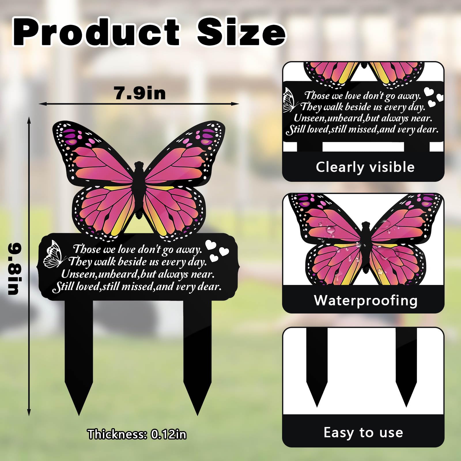 Chihutown Memorial Grave Stake Markers, Grave Decorations for Cemetery Grave Acrylic Sympathy Butterfly Plaque - Image 3