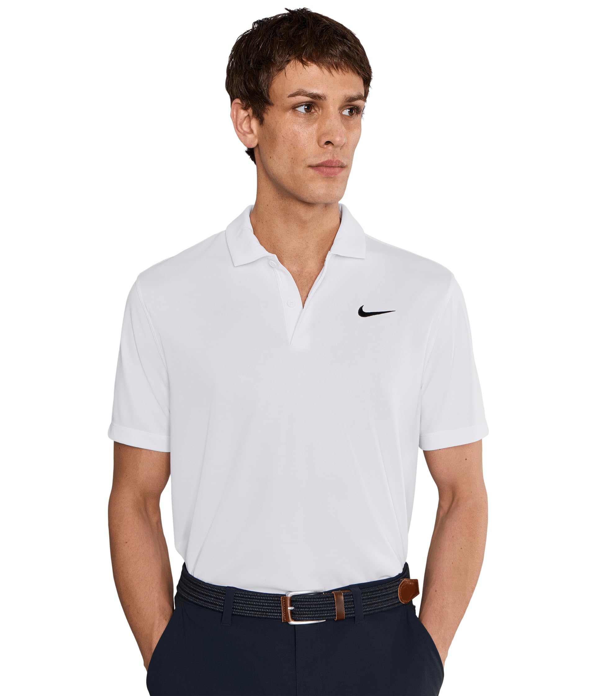 Nike Men's Df Polo Solid T-Shirt, White/Black, L