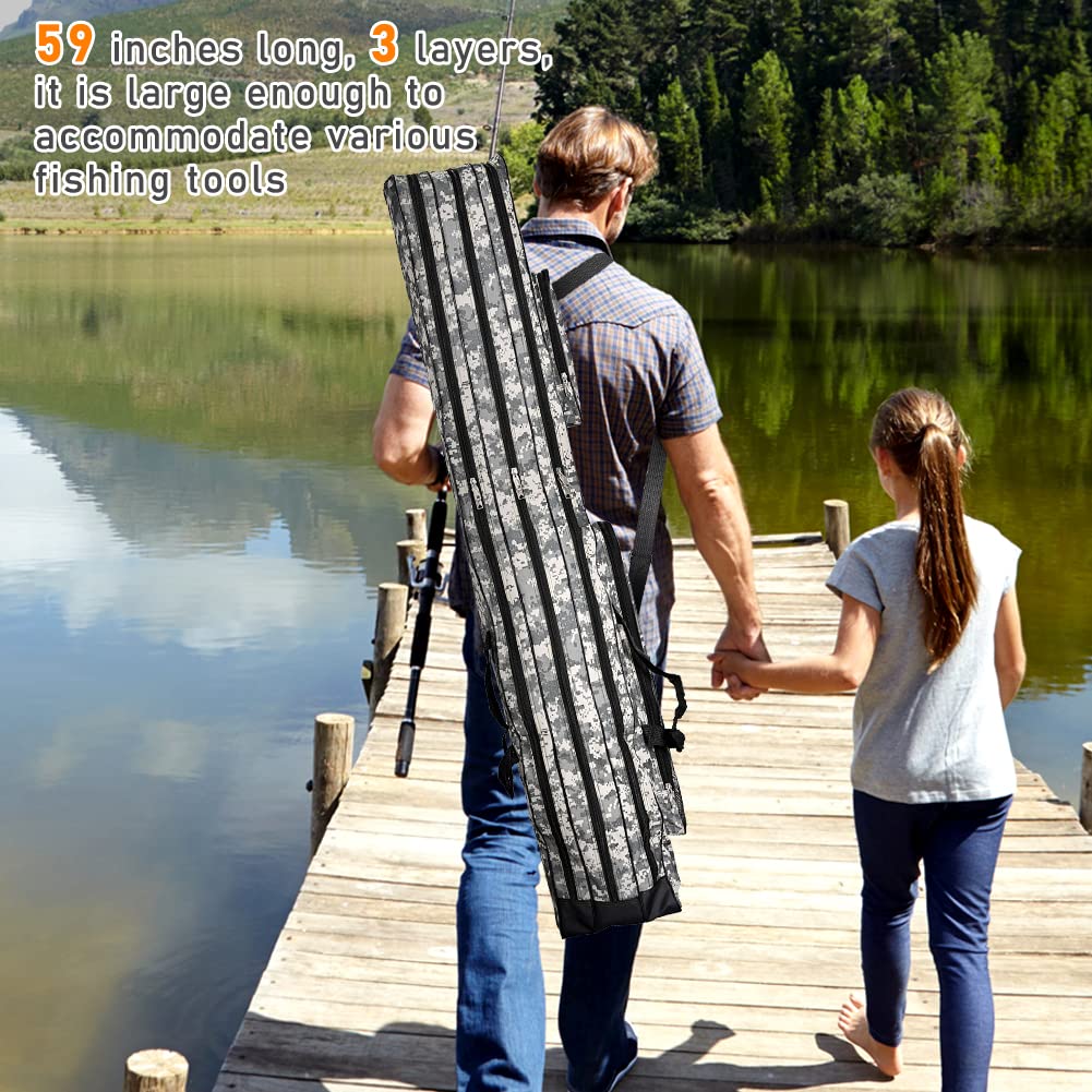 Borsa da Pesca 3 Strati - Sacca Porta Canne 150cm Oxford, Zaino e Fodero per il Trasporto di Attrezzatura e Accessori, Portatile
