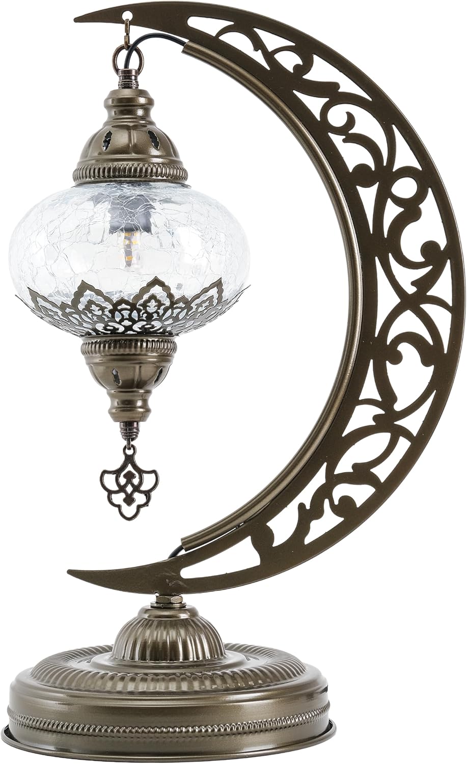 Turkish Lamp, Unique Lamps, Moon Shaped Mosaic Table Lamp, Moroccan Handmade Antique Bohemian Vintage Lamp Shade, Tiffany Desk Bedside Stained Glass Lamp with US Plug and E12 Socket