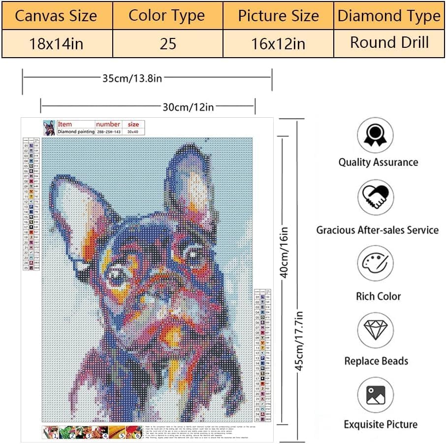 Miniatura 4 de Pintura de diamantes de Bulldogs franceses, kits de pintura de diamantes 5D para adultos, kits de pintura de diamantes para retratos de perros, kits