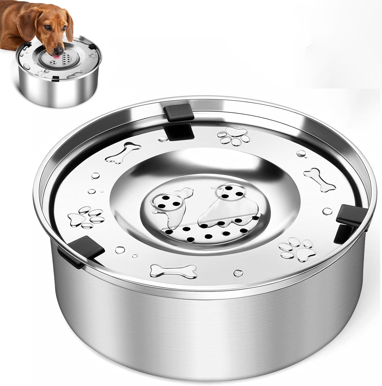 1 L Antigoteo Bebedero Perro de Acero Inoxidable, Zero Splash Dog Bowl, Bebedero Anti Salpicaduras y Antideslizante, para Todos los Perros y Gatos, Diseño Desmontable