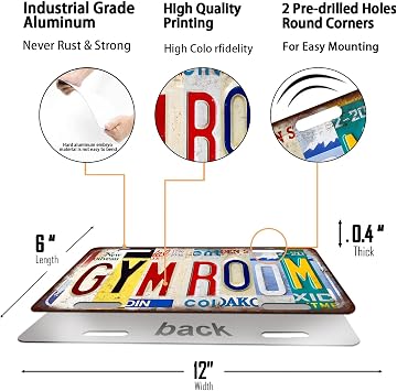 Vintage License Plate Wall Decor GYM Room Tin Sign for Home Office Garage Bar Restaurant Living Room Garden Yard 12 x 6 Inches (25189)