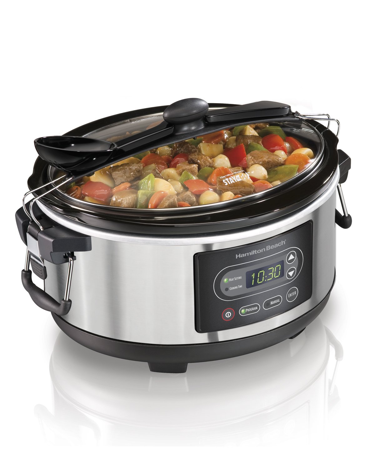 Hamilton Beach Portable 5-Quart Digital Programmable Slow Cooker with Lid Lock, Silver (33957)