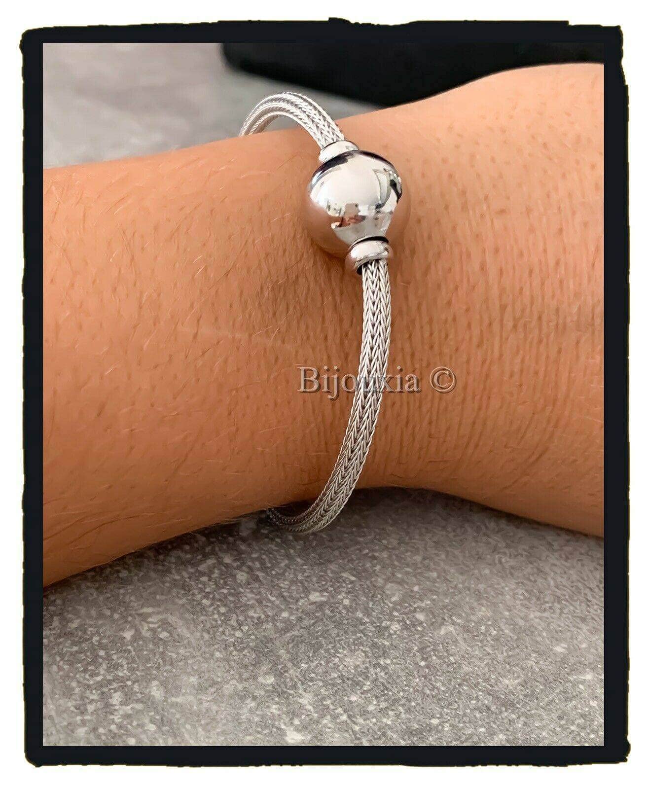 Bracciale a maglia palma con sfera in argento 925 rodiato - CPL, Taglia unica, Argento sterling Metallo Argento