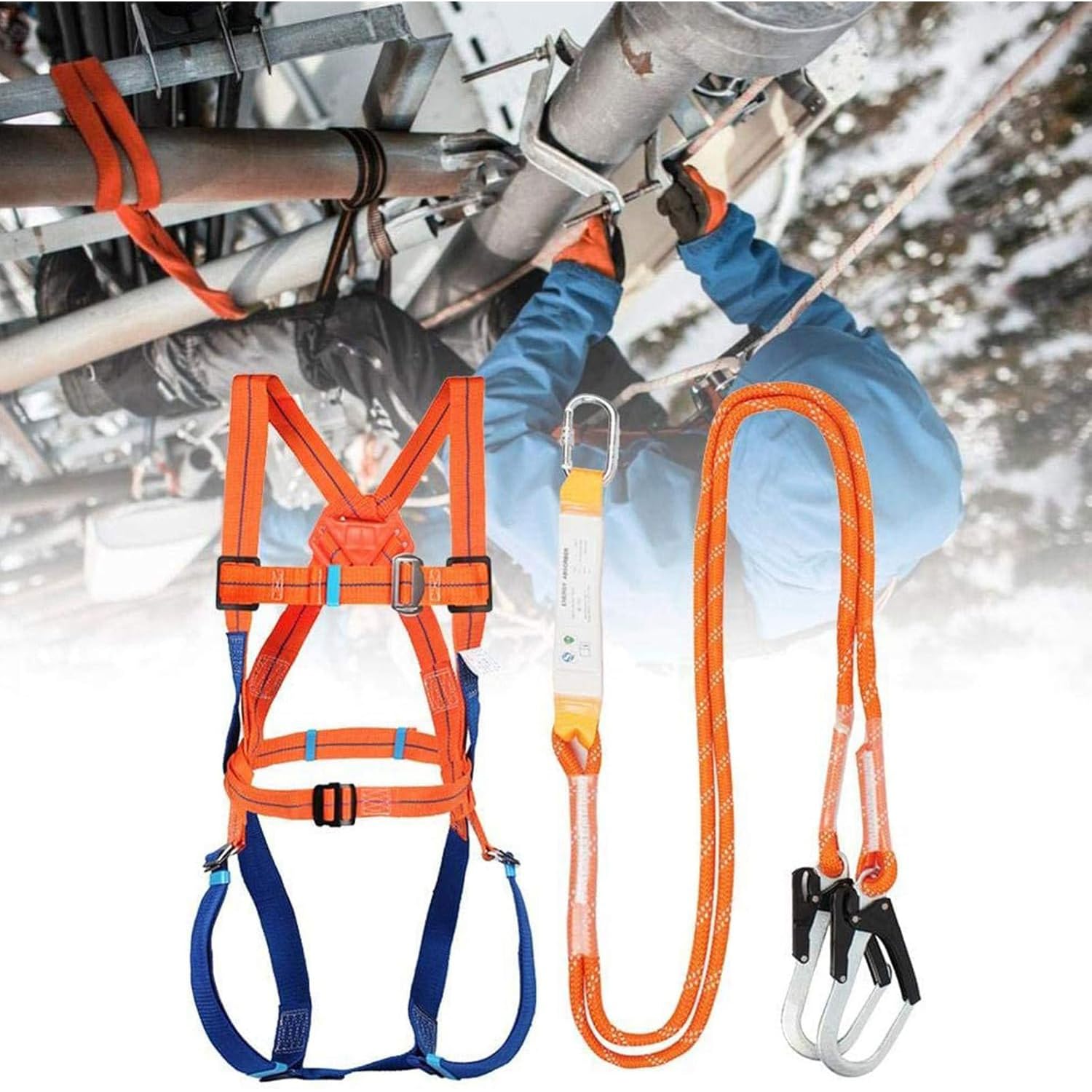 Ceinture SéCurité Anti-Chute, Kit Harnais de Protection Anti-Chutes Haute Résistance avec Sangle Harnais de Securite Anti Chutes Longe Réglable Equipée pour la Construction l'entretien