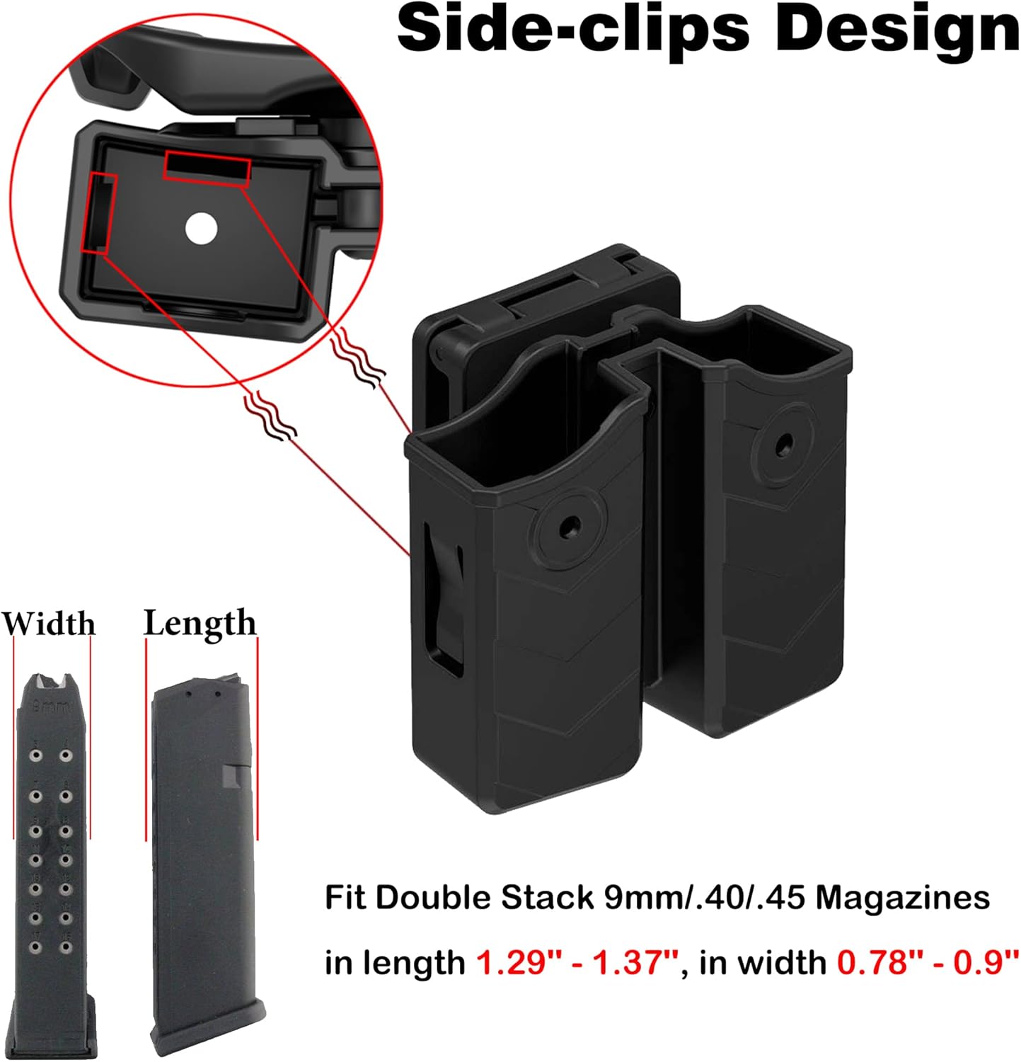 Universal Double Magazine Holster, 9mm 40 45 Magazines Pouch Adjustable Retention Dual Stack Mag Holder for Glock, S&W, Ruger, Sig Sauer, Taurus, Beretta, Springfield and More Similar-Size Mags