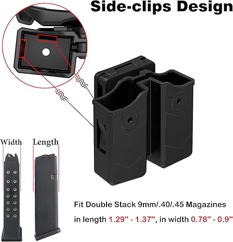 Miniatura 4 de OWB Funda doble para cargador; soporte universal para cargadores de doble pila de 0.354 in/40, se adapta a Glock/S&W/Ruger/Sig