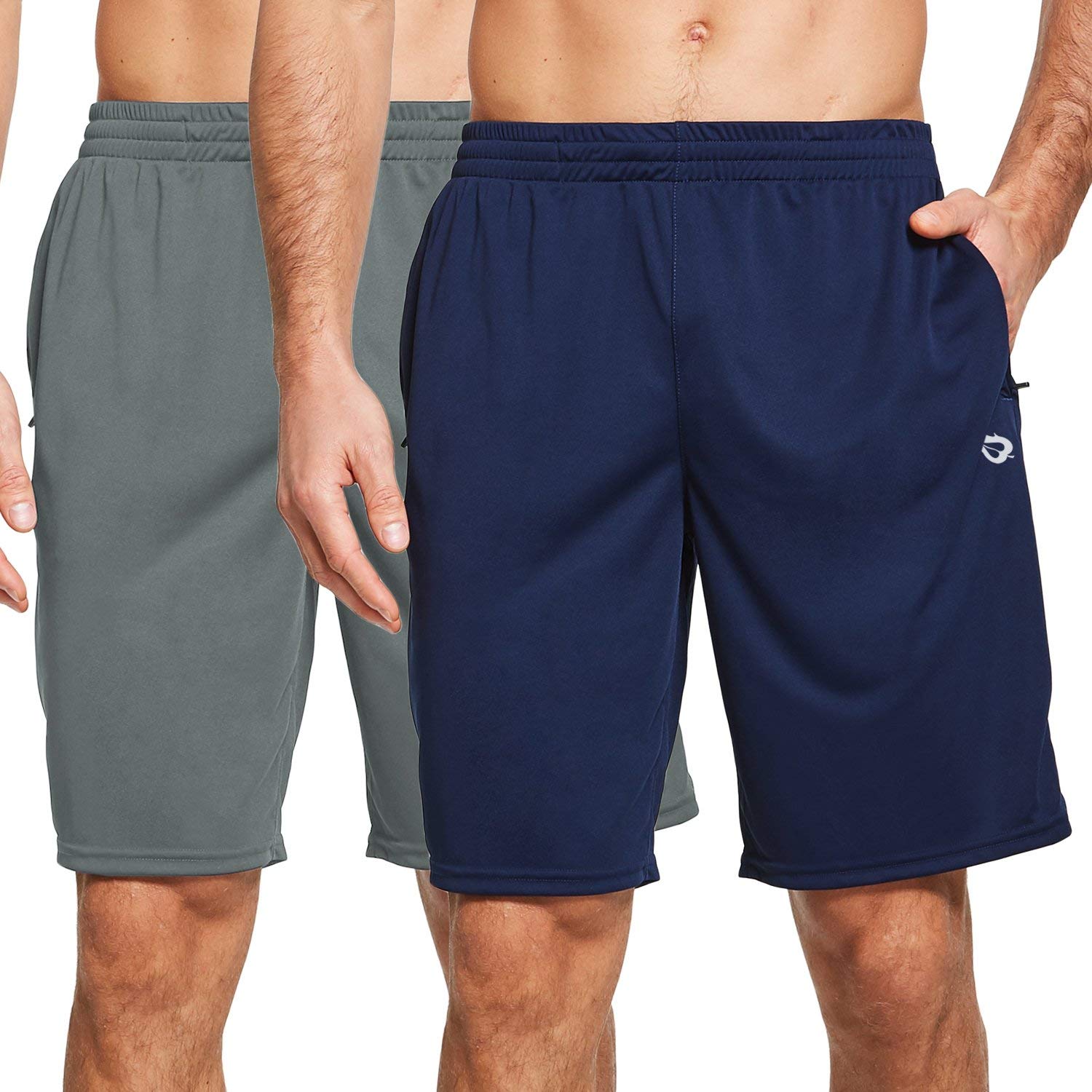 Men's 9'' Quick Dry Running Athletic Shorts Gym Training Zipper Pockets Workout 2-Pack