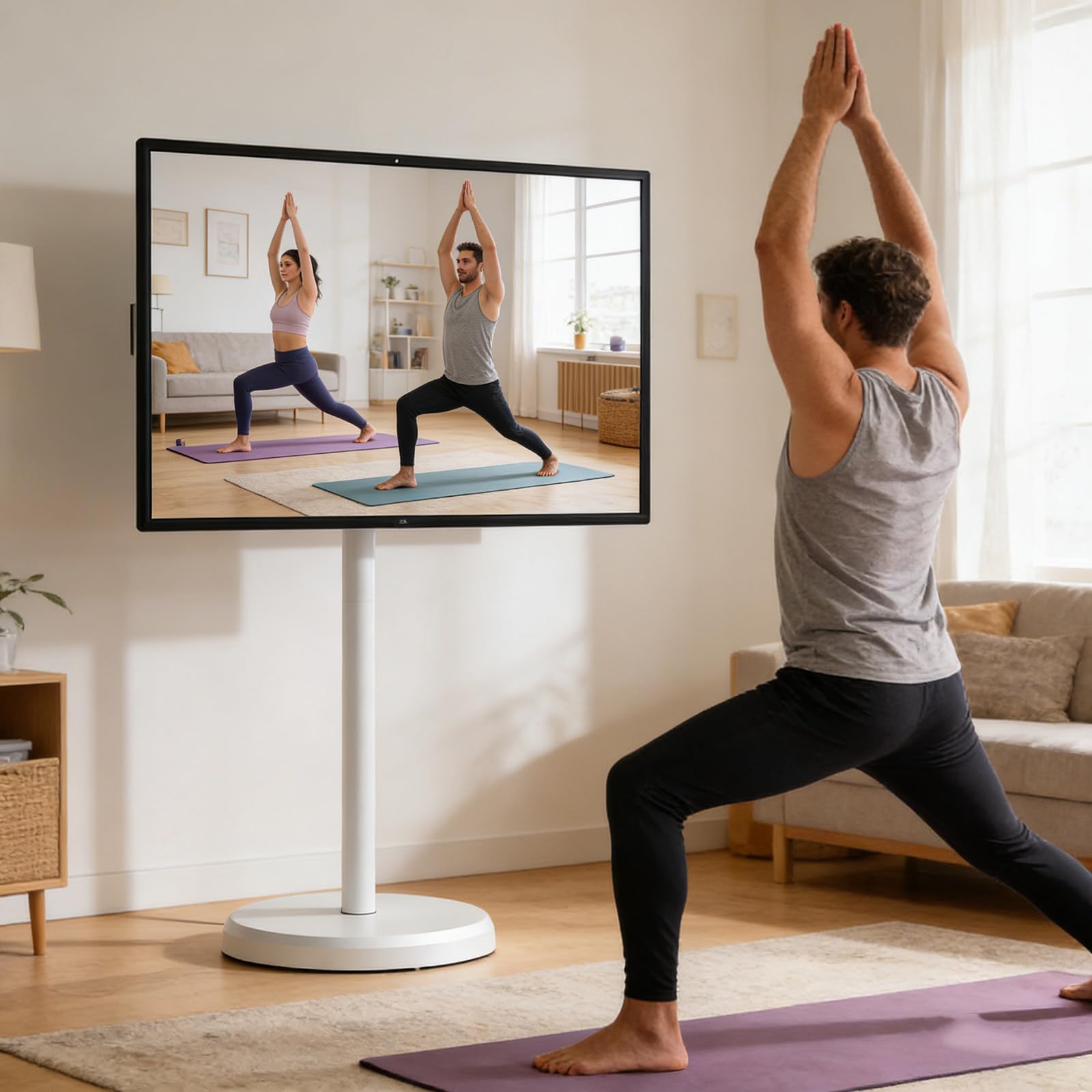 Televisor Inteligente Portátil De 24 Pulgadas con Ruedas, Pantalla Táctil Inalámbrica con Batería Integrada, Soporte Giratorio para Uso En Interiores Y Exteriores. 4+64G