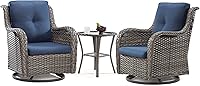 Vista 1 de Juego de 2 sillas de patio giratorias de 360 grados para exteriores y mesa auxiliar a juego – 3 sillas deslizantes de mimbre para patio con cojines