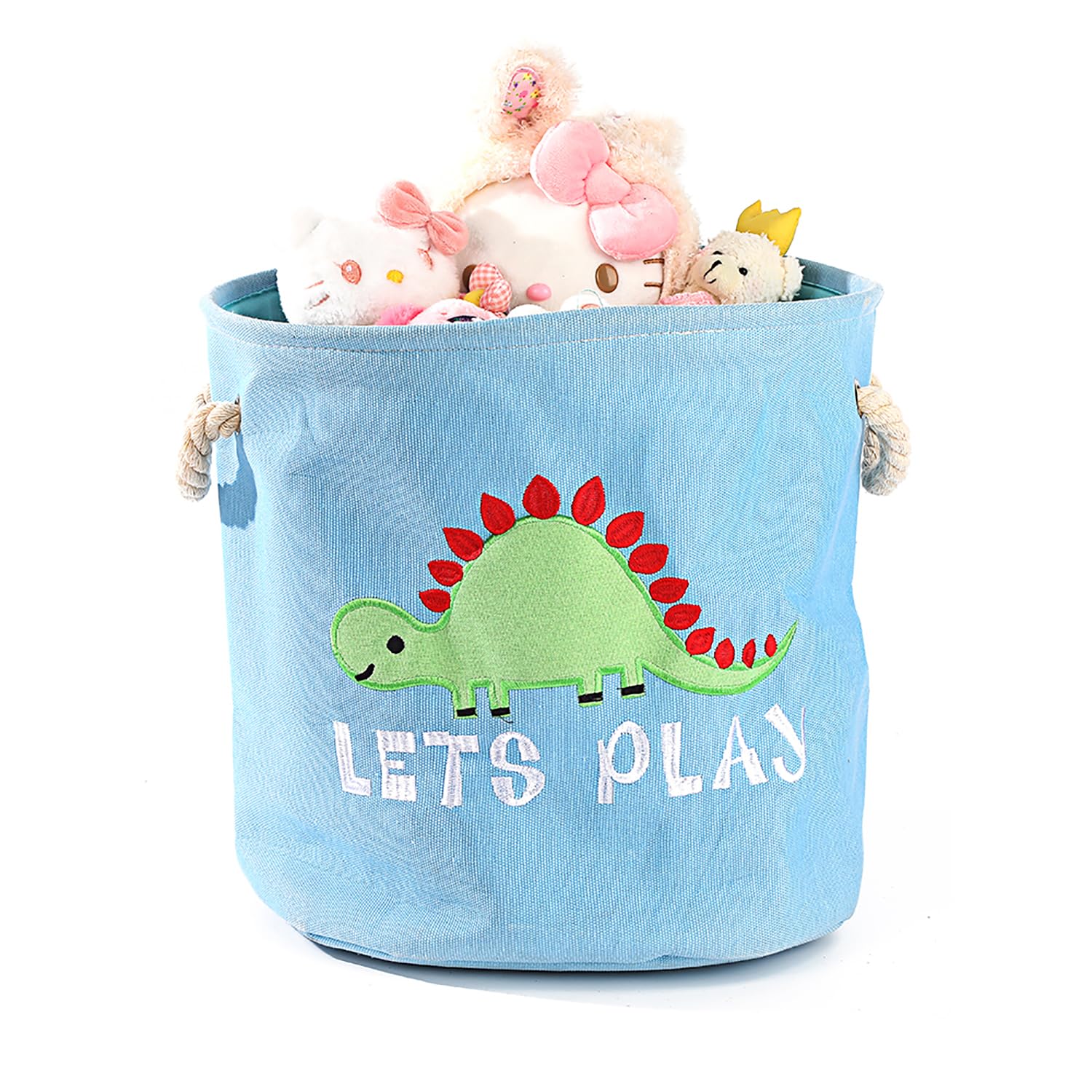 House of Quirk Round Laundry Basket, Cute Cartoon Kids Nursery Hamper,Boys Toy Storage Organizer,Childern Cloth Storage Basket,Baby Laundry Hamper,Nursery Bin Box Room Decoration (Dinosaur Blue)-image-27