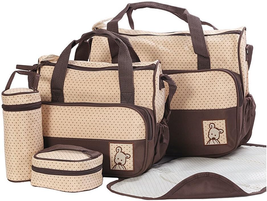 5pcs Baby bag Baby Nappy Changing Bag Set Diaper Bag Brand new (Brown)