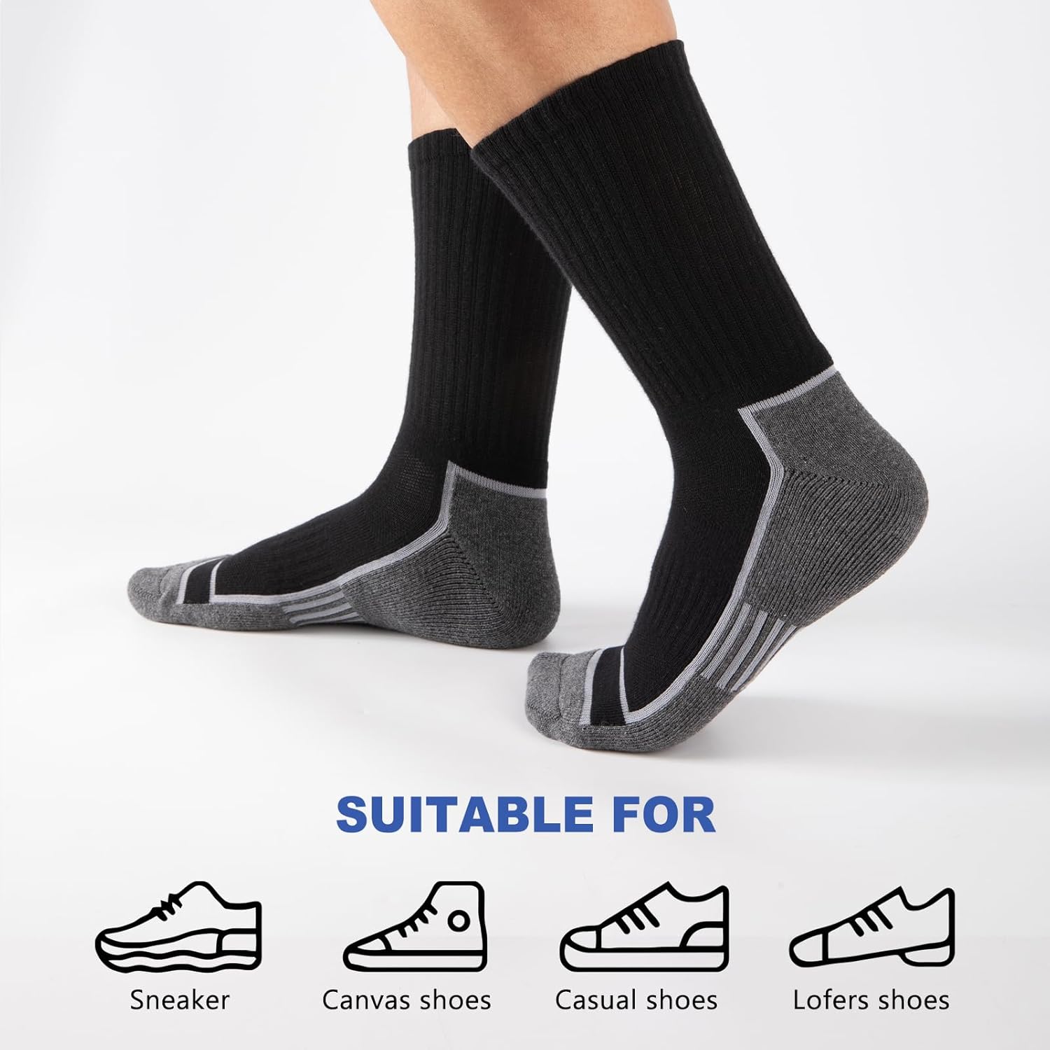 COOPLUS Mens Cotton Cushioned Crew Socks Athletic Running Moisture Wicking Performance Work Boot Socks for Men 6 Pairs - Image 6