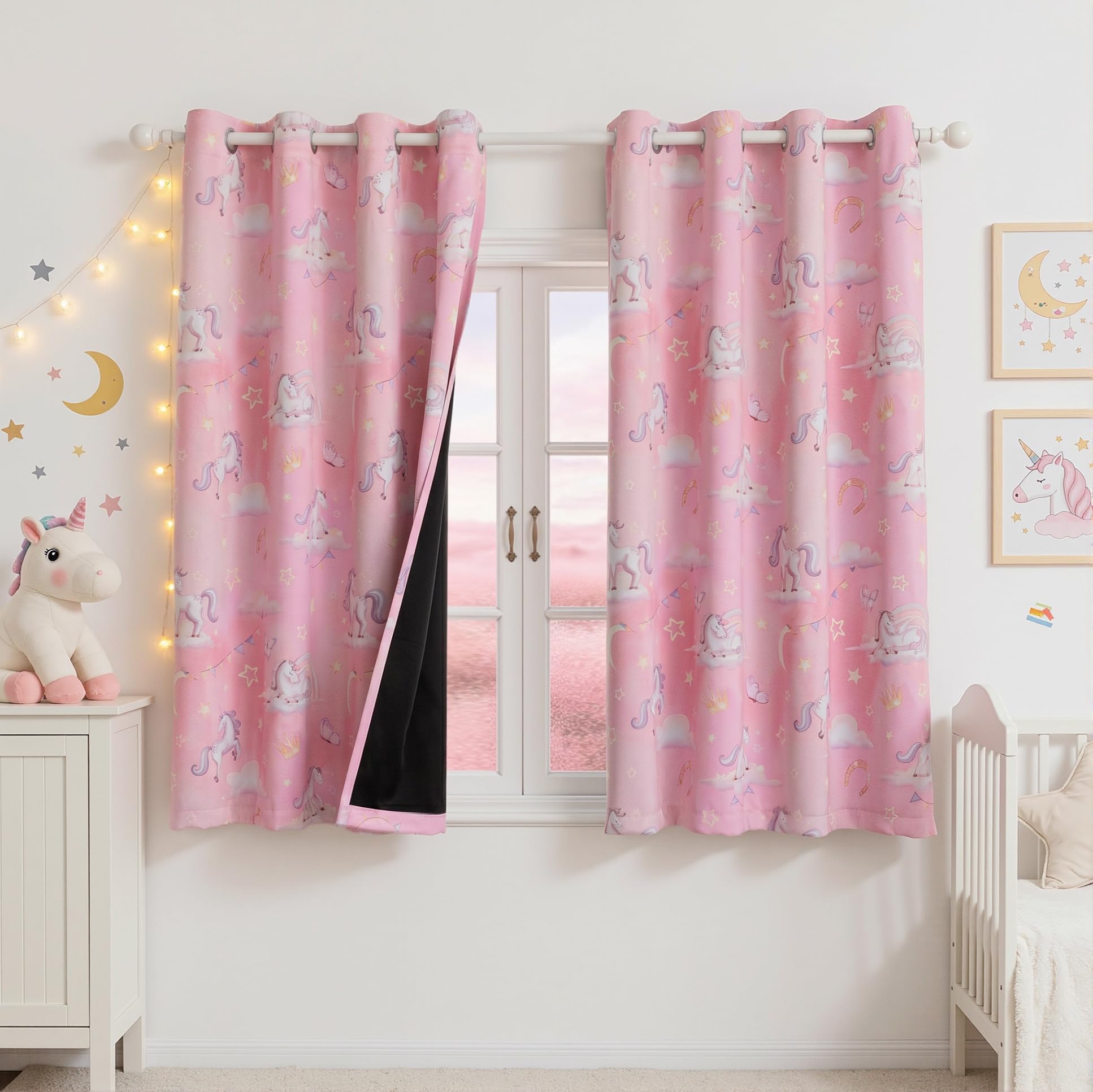 MYSKY HOME Girls Pink Blackout Curtains 63 Inch Long for Kids Room 2 Panels