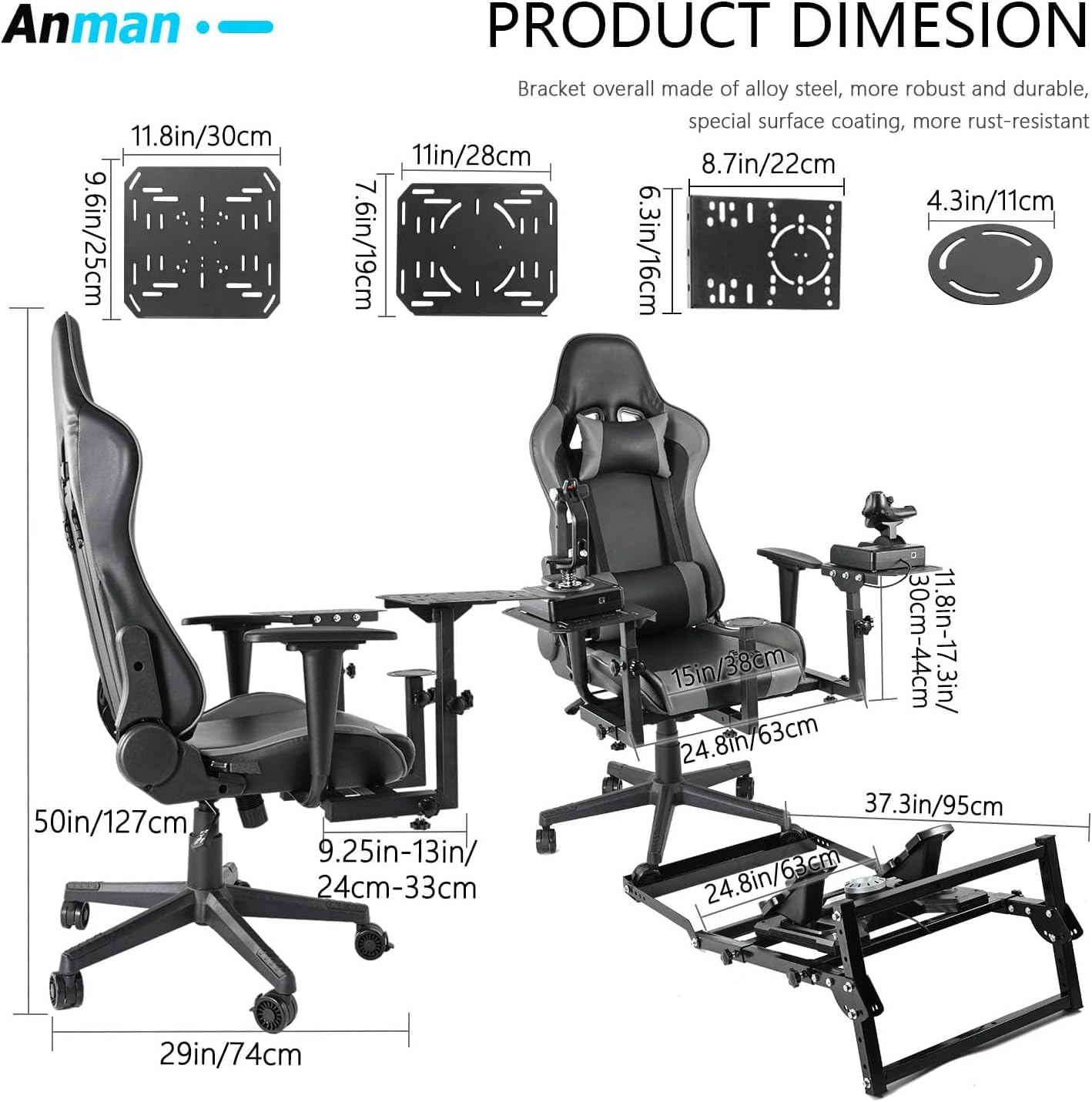 Anman X56 Flight Simulator Cockpit with Pedal Support, Joystick and Hotas Chair Mount Fit for Thrustmaster A10C Hotas Warthog/Logitech X52, Multifunctional Game Chair (Electronics Not Included)