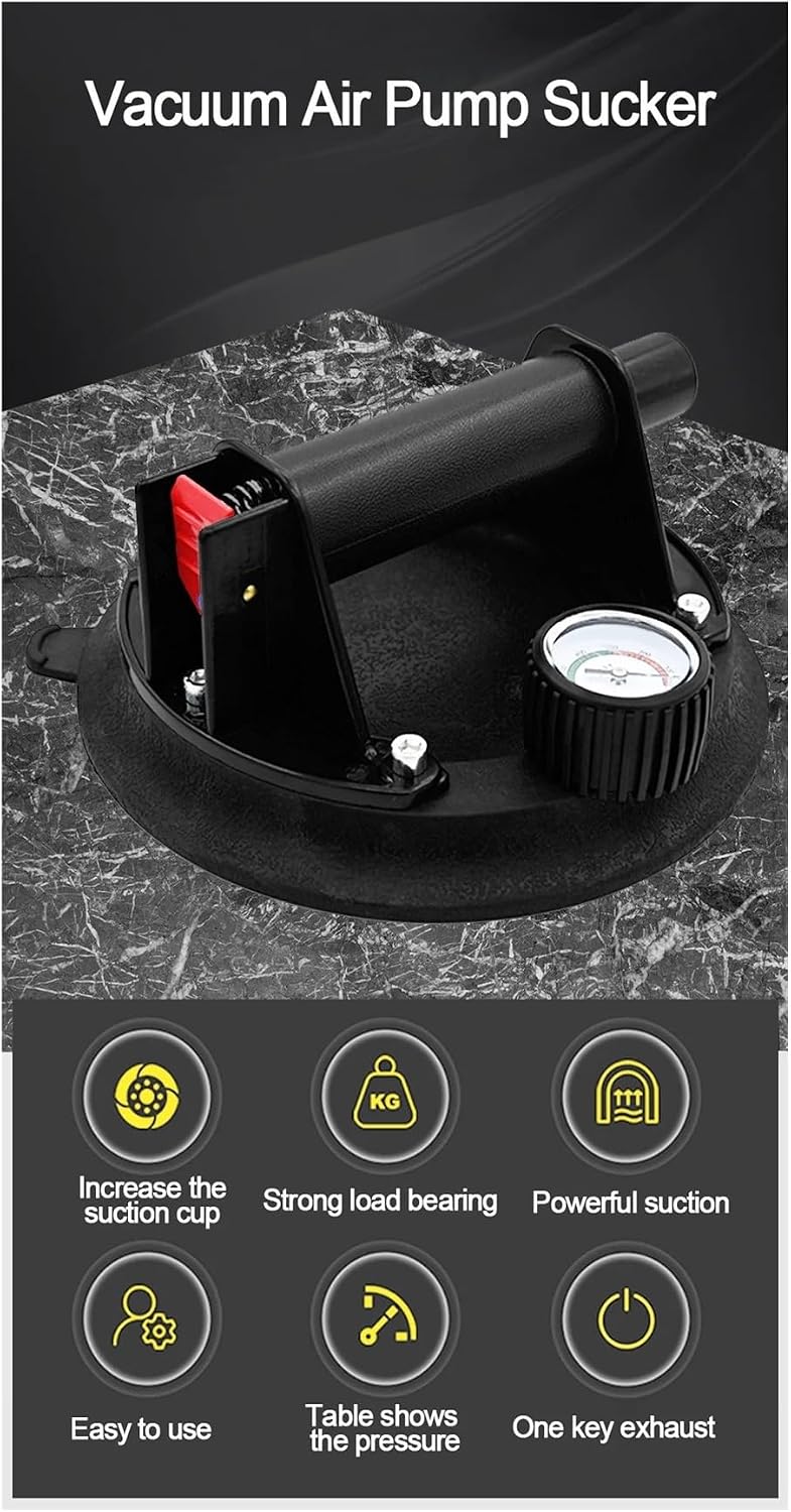 Reliable Hold Professional 8-Inch Glass Suction Cup With Mechanical Pressure Gauge - Secure Grip, Anti-Slip Handle, Aluminum Base - For Stone Seam Setting for Reliable Hold