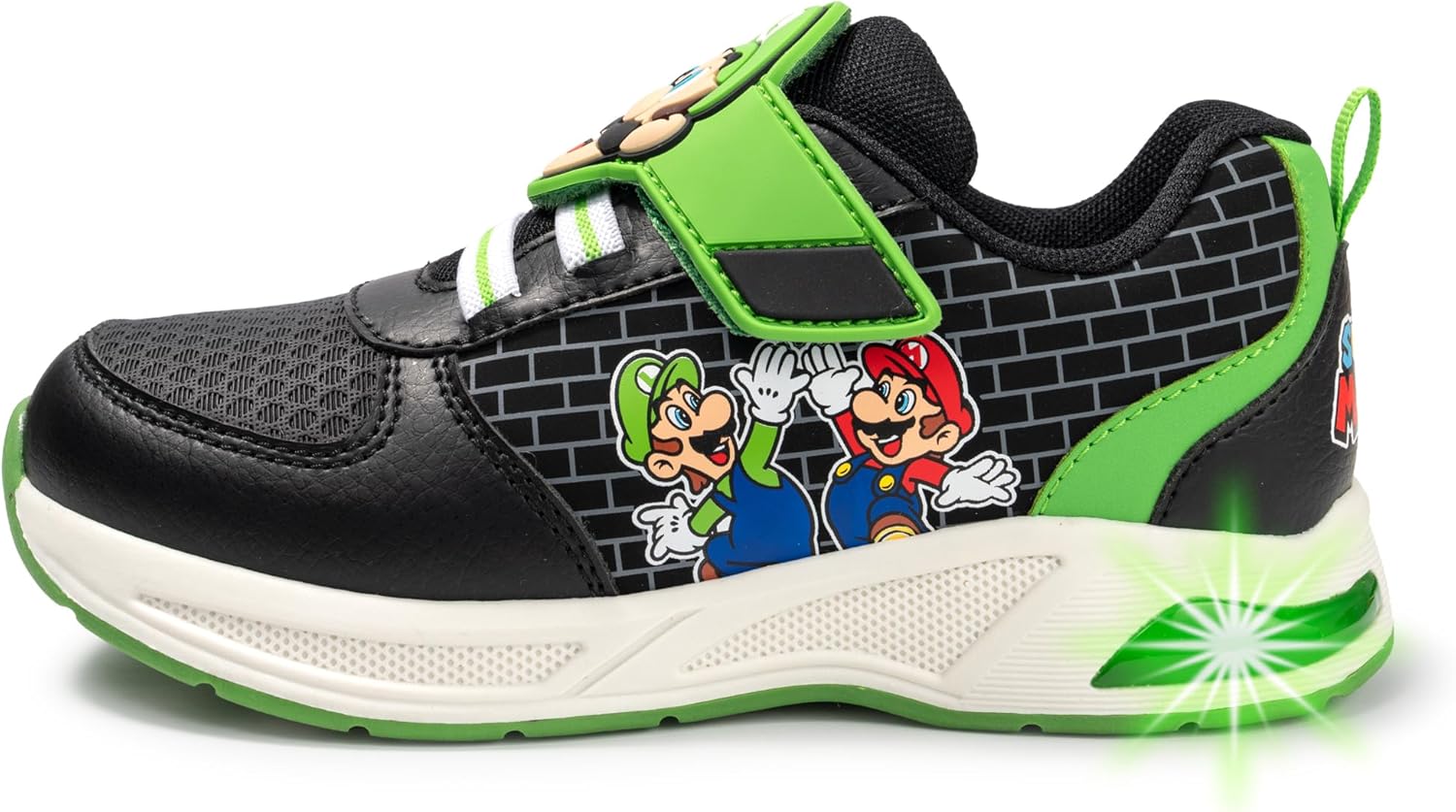 Mario and Luigi Kids Sneakers Boys Light Up Hook and Loop