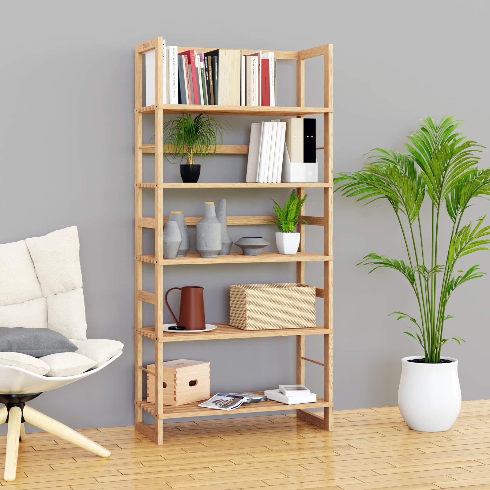 Casaria 2X Estanterías de Madera Öland136x58x27cm Natural 5 Estantes máx. 10Kg c/u Librería Organizador