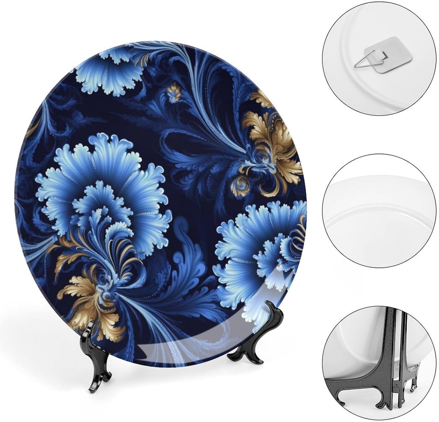 Bone China Decorative Plates Classic Blue Ceramic Decorative Plate Wall Decor with Display Stand Ceramic Ornaments for Wall Hanging Decoration