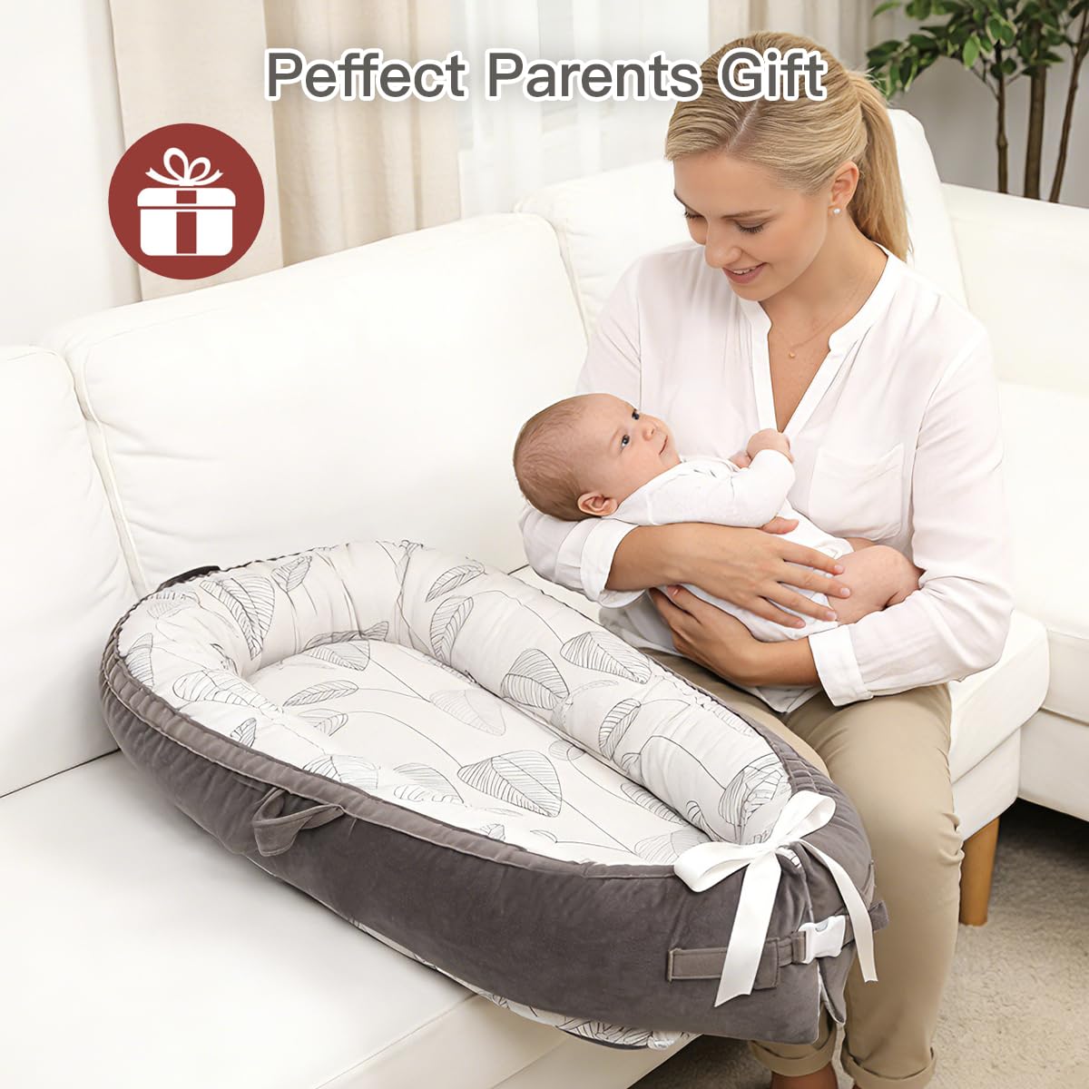 Organic Cotton Baby Lounger – Reversible, Portable, Soft & Breathable with Washable Cover | Perfect for Awake-Time Use Only - Little Leaves