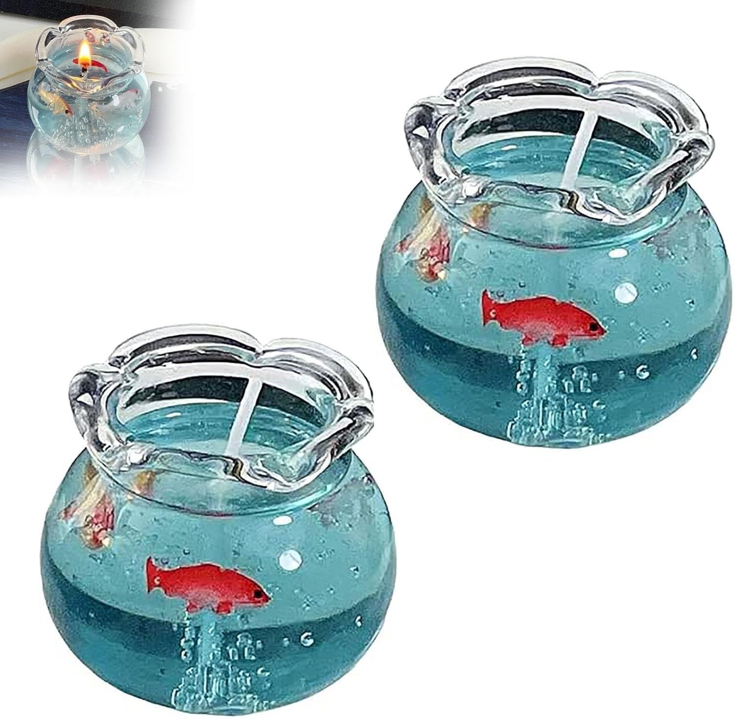 KGAIXN Mini Fish Bowl Scented Candle with Bubbles, Novelty Fishes Candle for Bedroom Desk Home Decor, Fun Bubble Fish Tank Candle for Cozy Room, Party Favors, Trendy D, 2pcs