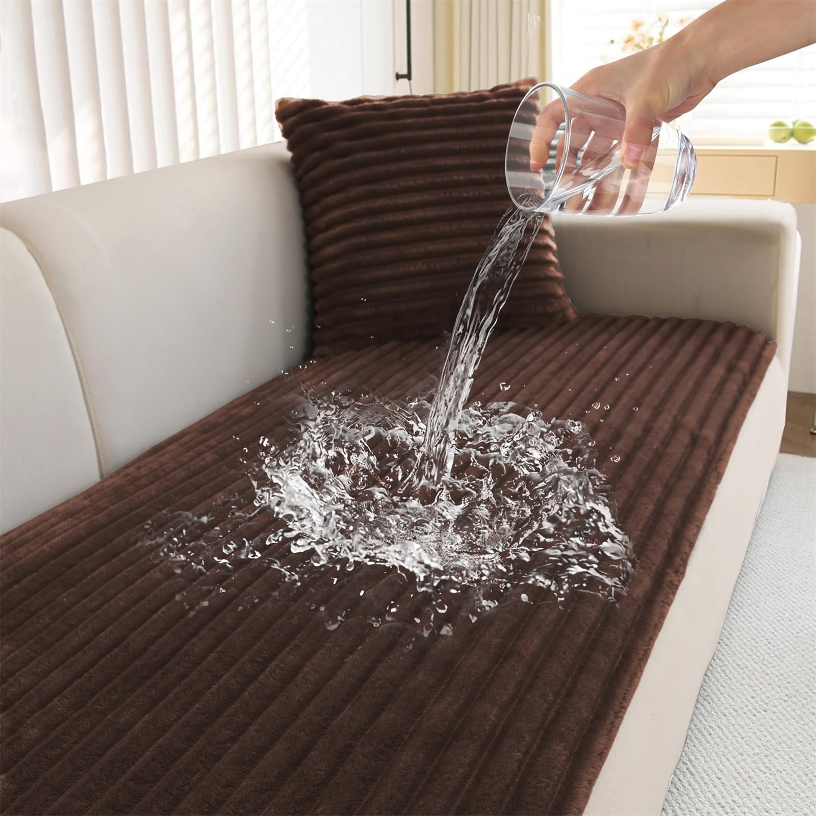 LINGKY Waterproof Sofa Covers 2 3 4 Seater Non Slip Sofa Slipcovers Super Soft & Thick Faux Fur Sofa Cushion Covers Pet Couch Covers Sofa Protectors from Pets/Kids/Dogs (Brown, 90x180cm) — image 1