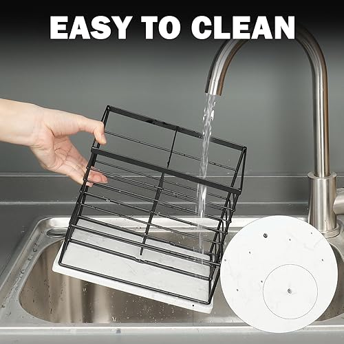 Miniatura 4 de Soporte para utensilios para encimera de cocina, soporte de utensilios de metal con salero y pimentero para encimera de cocina, almacenamiento de