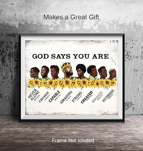 Miniatura 4 de Afro Black Art for African Americans Man Boy - Religious Wall Decor - Christian Wall Art - masculine Scripture Home Decor - Inspirational Wall Decor
