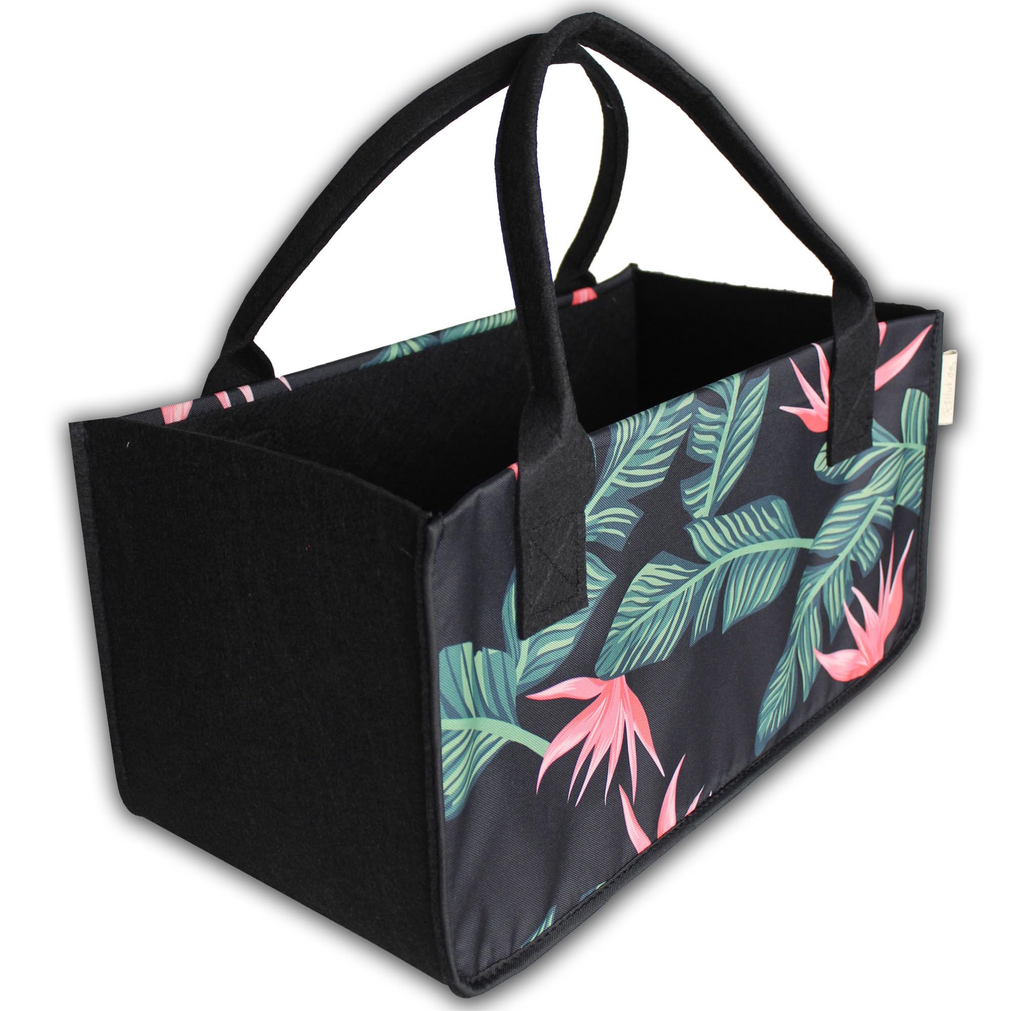 2 bolsas de fieltro negro para bolsa de compras, bolsa de troncos de chimenea, cesta de periódicos, cesta para troncos, Flor - Rosa, 50 x 25 x 25 cm