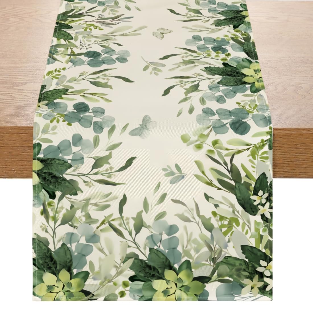 Avoik Camino de mesa de eucalipto de verano, hojas verdes, decoración de centro de mesa para cocina, comedor, fiesta, vacaciones, decoración del hogar, 13 x 72 pulgadas