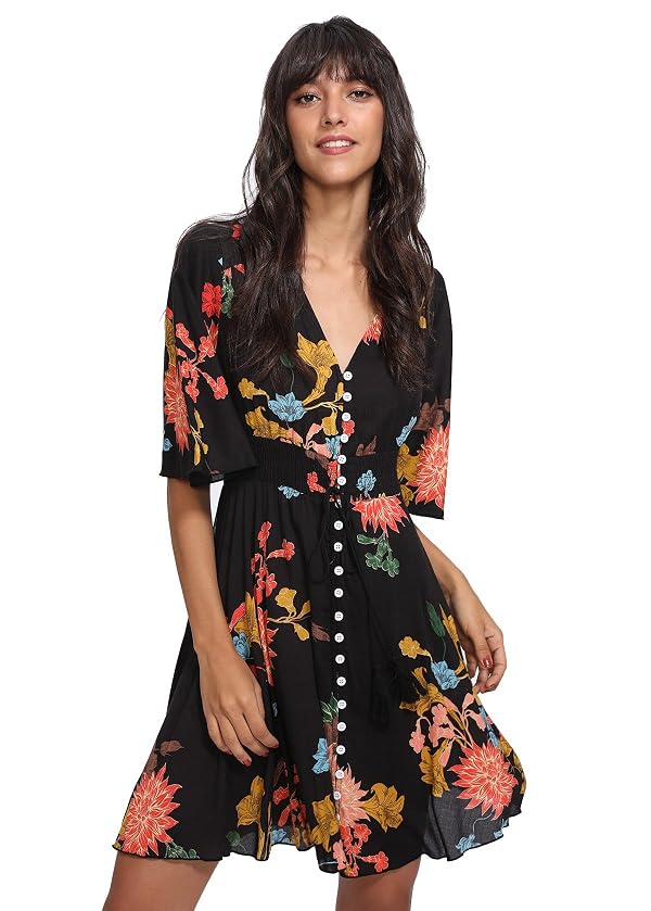 Milumia Women's Boho Button Up Split Floral Print Flowy Party Dress by Milumia - Used condition - Image 3